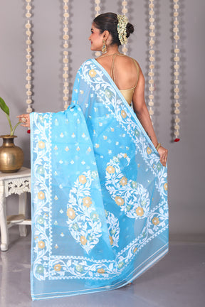 Sky Blue Cotton Jamdani Saree - Keya Seth Exclusive