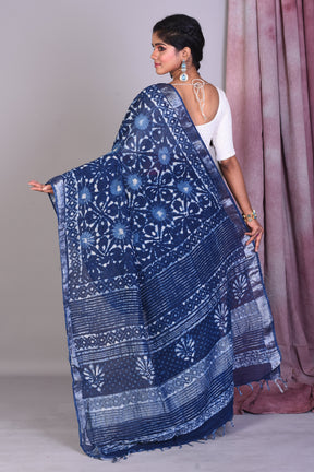 Navy Blue Blended Silk Saree with ThreadWorks - Keya Seth Exclusive