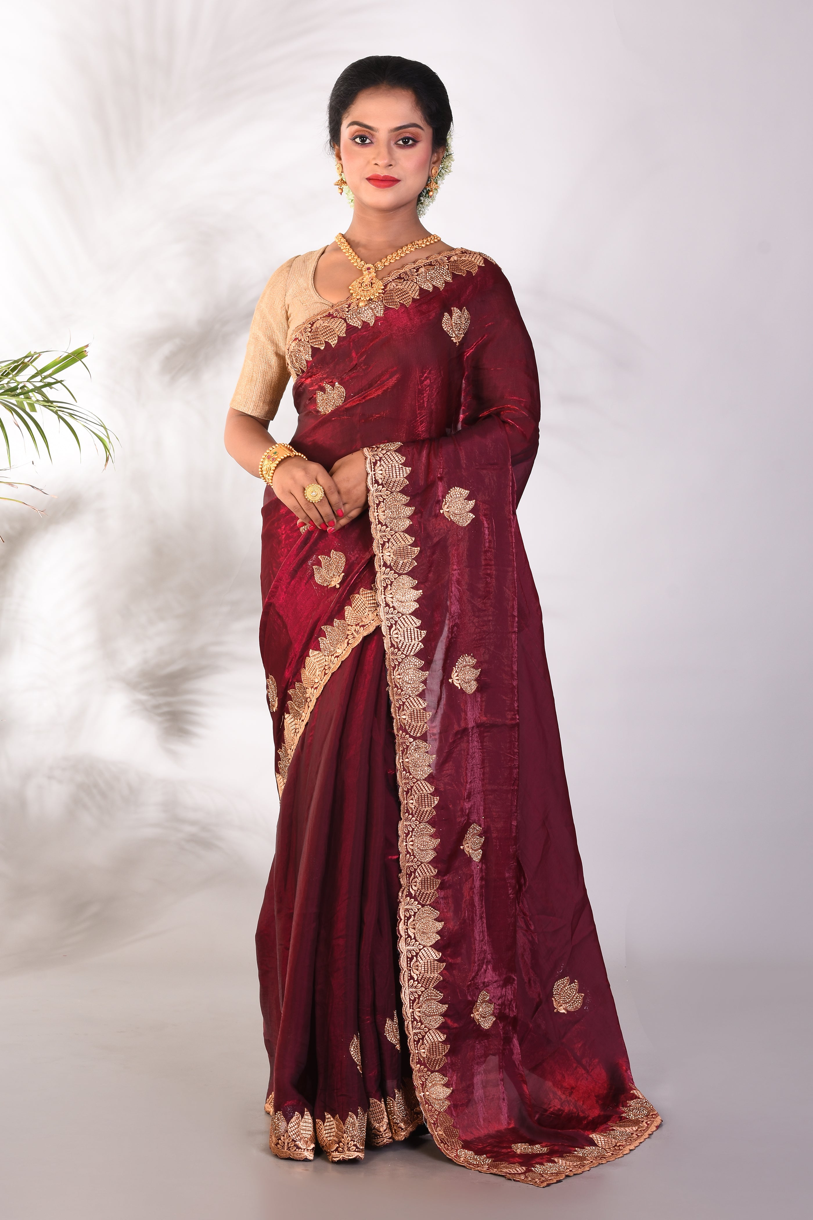 Maroon Organza Saree - Keya Seth Exclusive