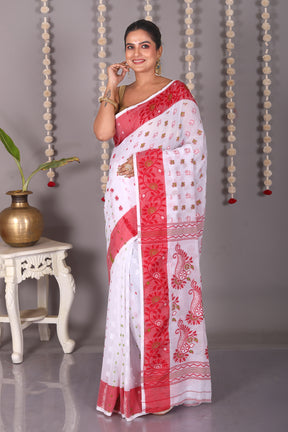 White Cotton Jamdani Saree - Keya Seth Exclusive