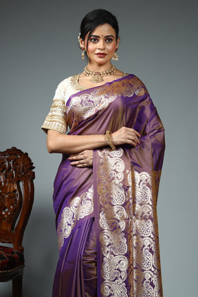 Purple Blended Satin Silk Saree
