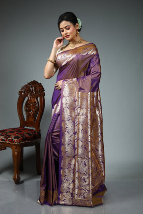 Purple Blended Satin Silk Saree