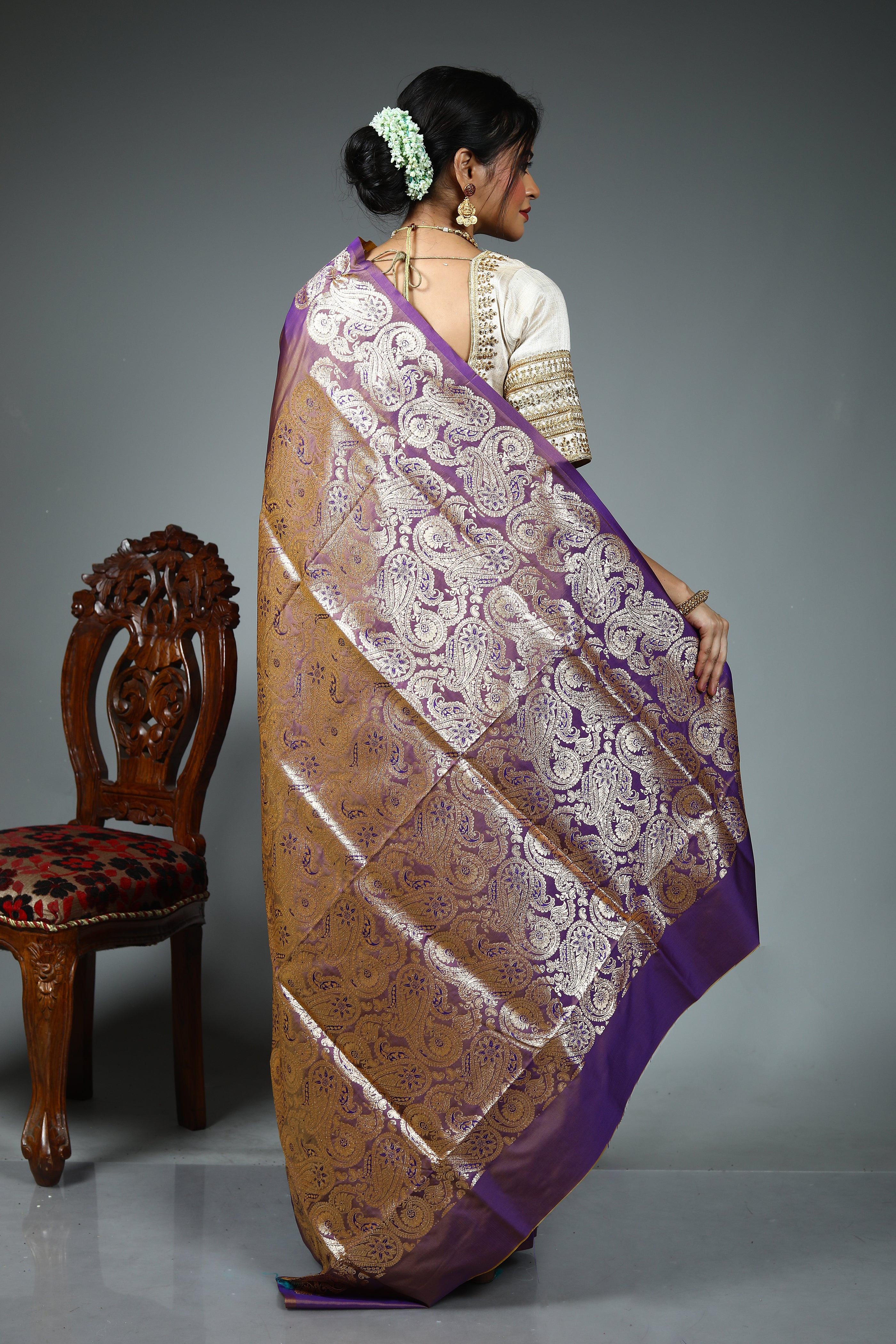 Purple Blended Satin Silk Saree