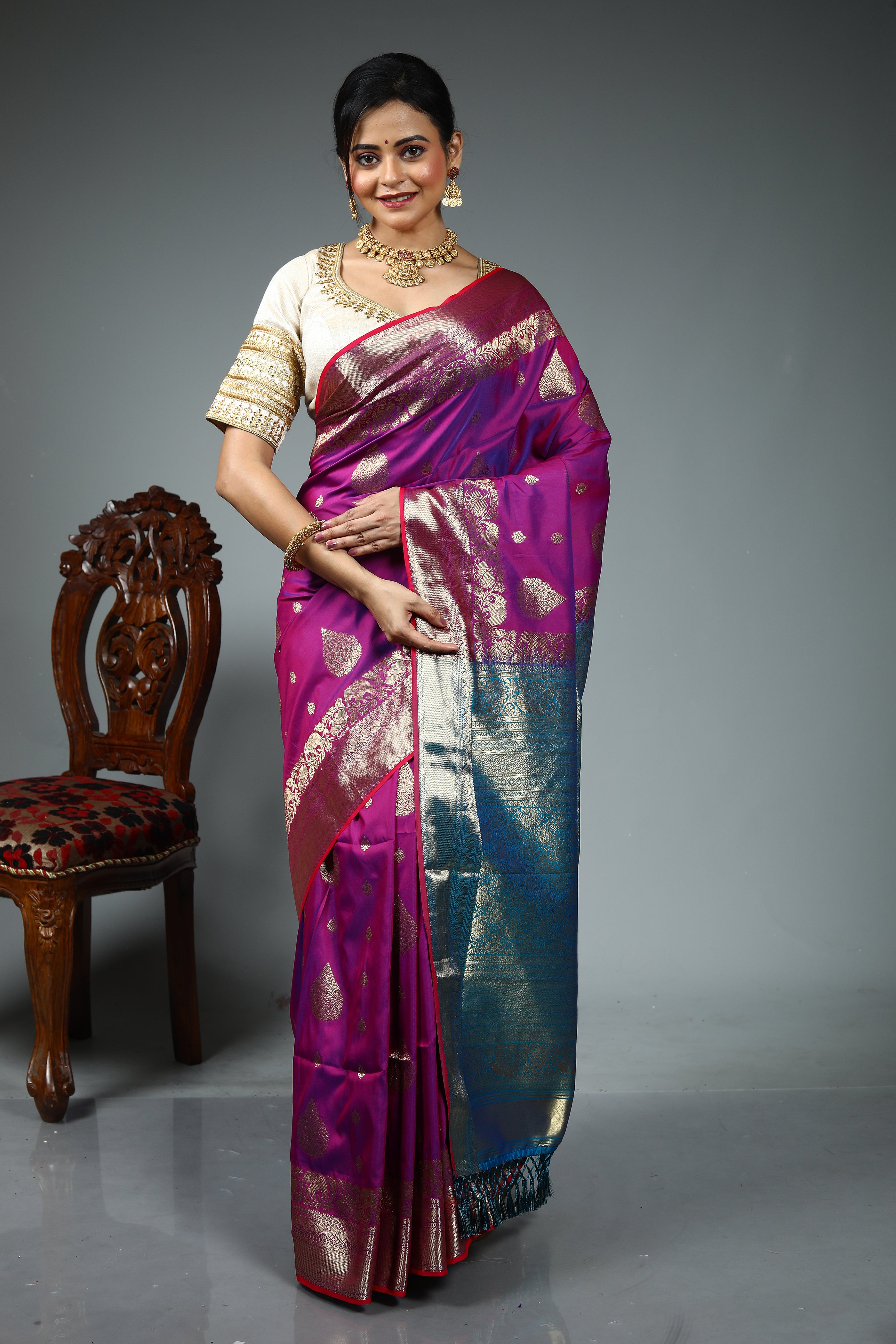 Purple Blended Kanjivaram Silk Saree