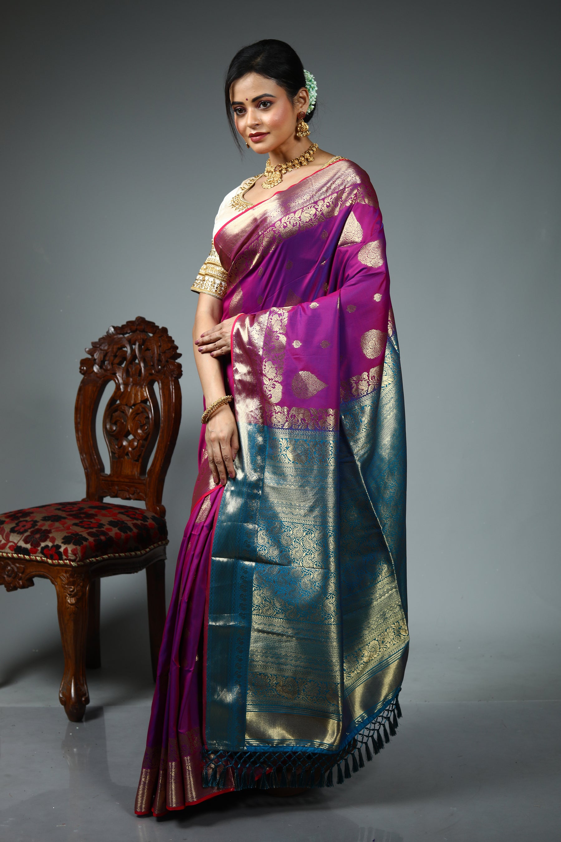 Purple Blended Kanjivaram Silk Saree