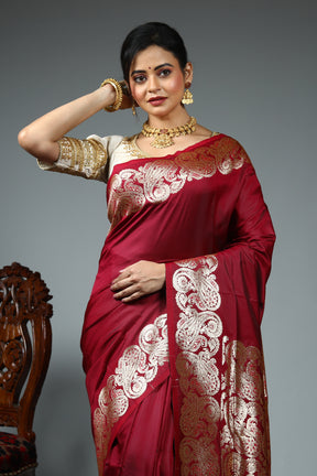 Maroon Blended Satin Silk Saree