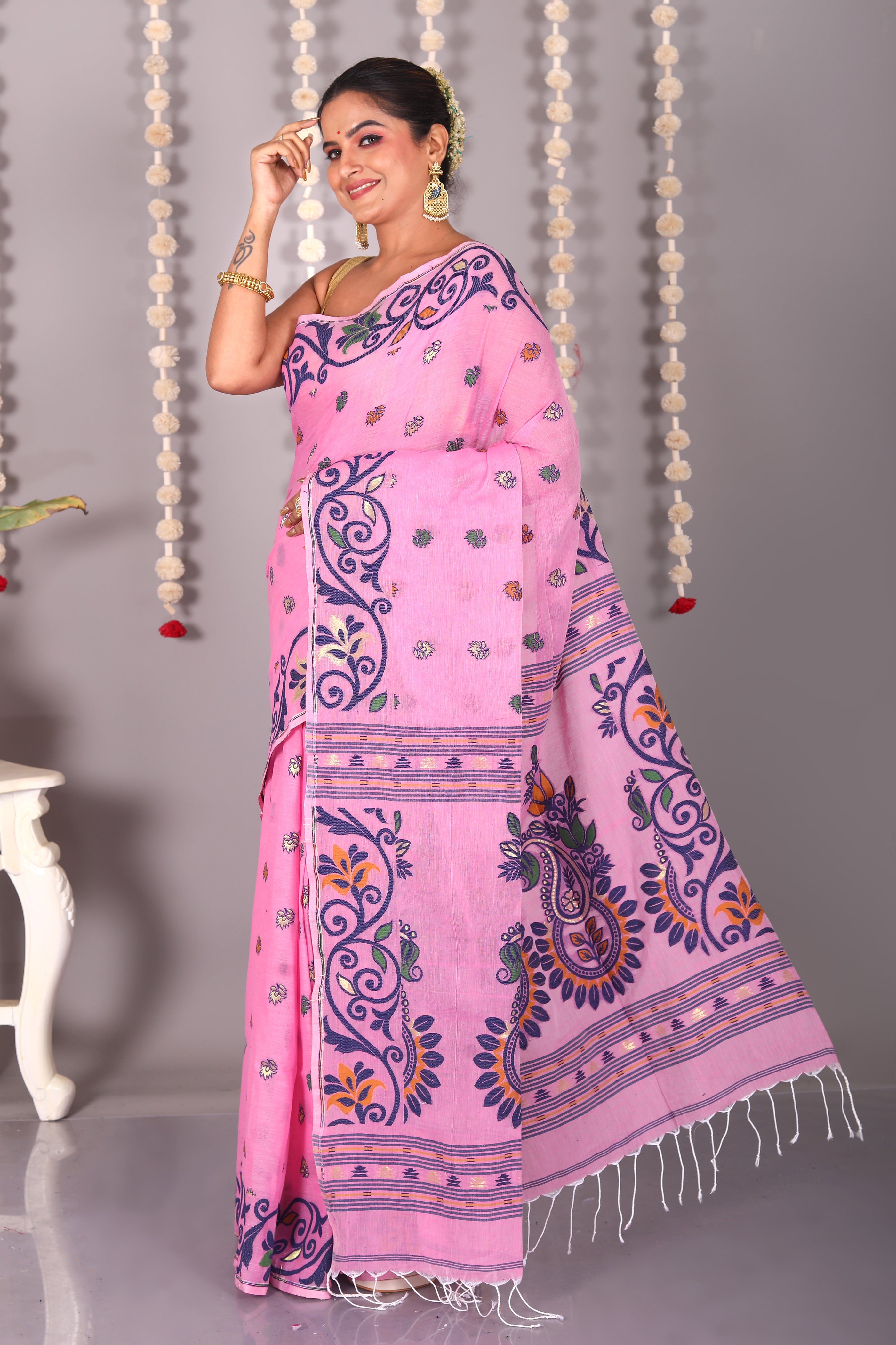 Pink Cotton Jamdani Saree - Keya Seth Exclusive