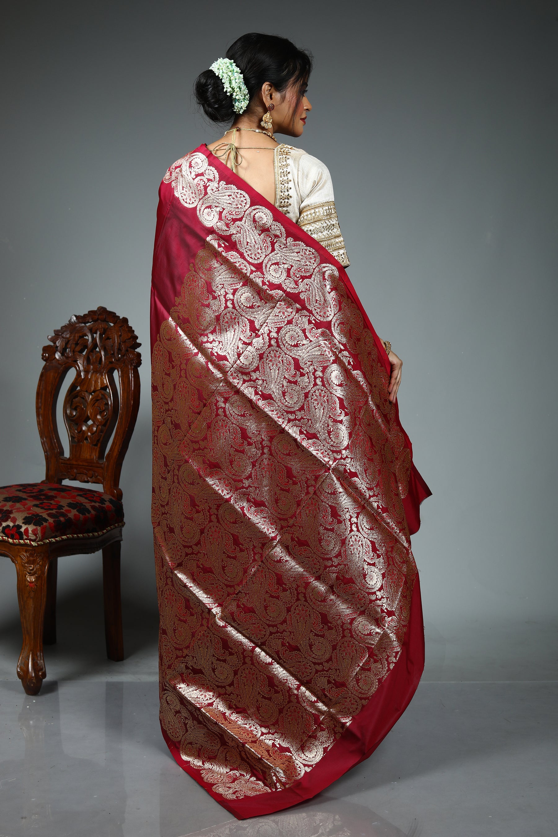 Maroon Blended Satin Silk Saree