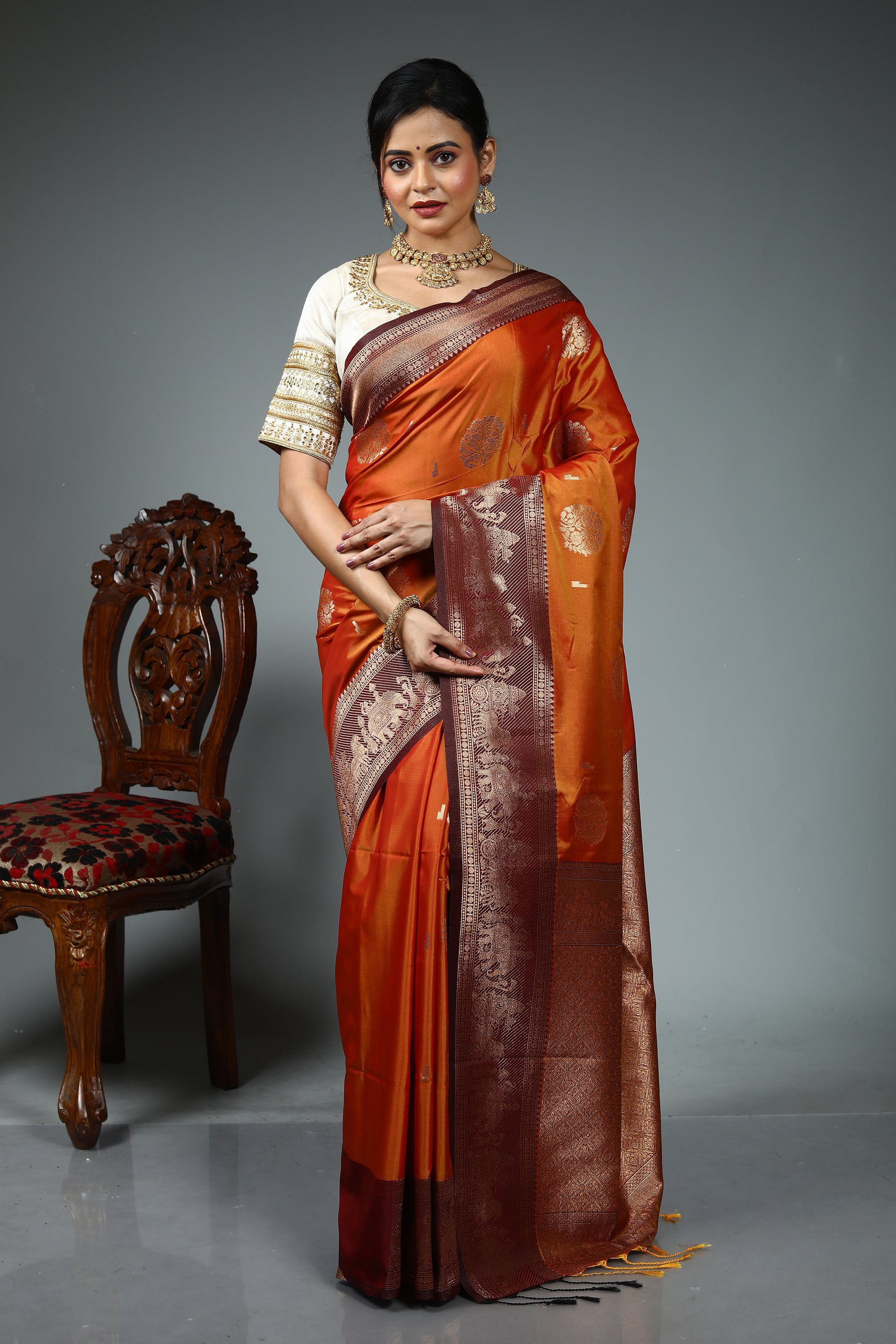 Rust Blended Blended Silk Saree