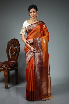 Rust Blended Blended Silk Saree
