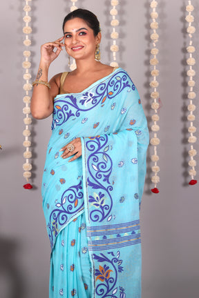 Sky Blue Cotton Jamdani Saree - Keya Seth Exclusive