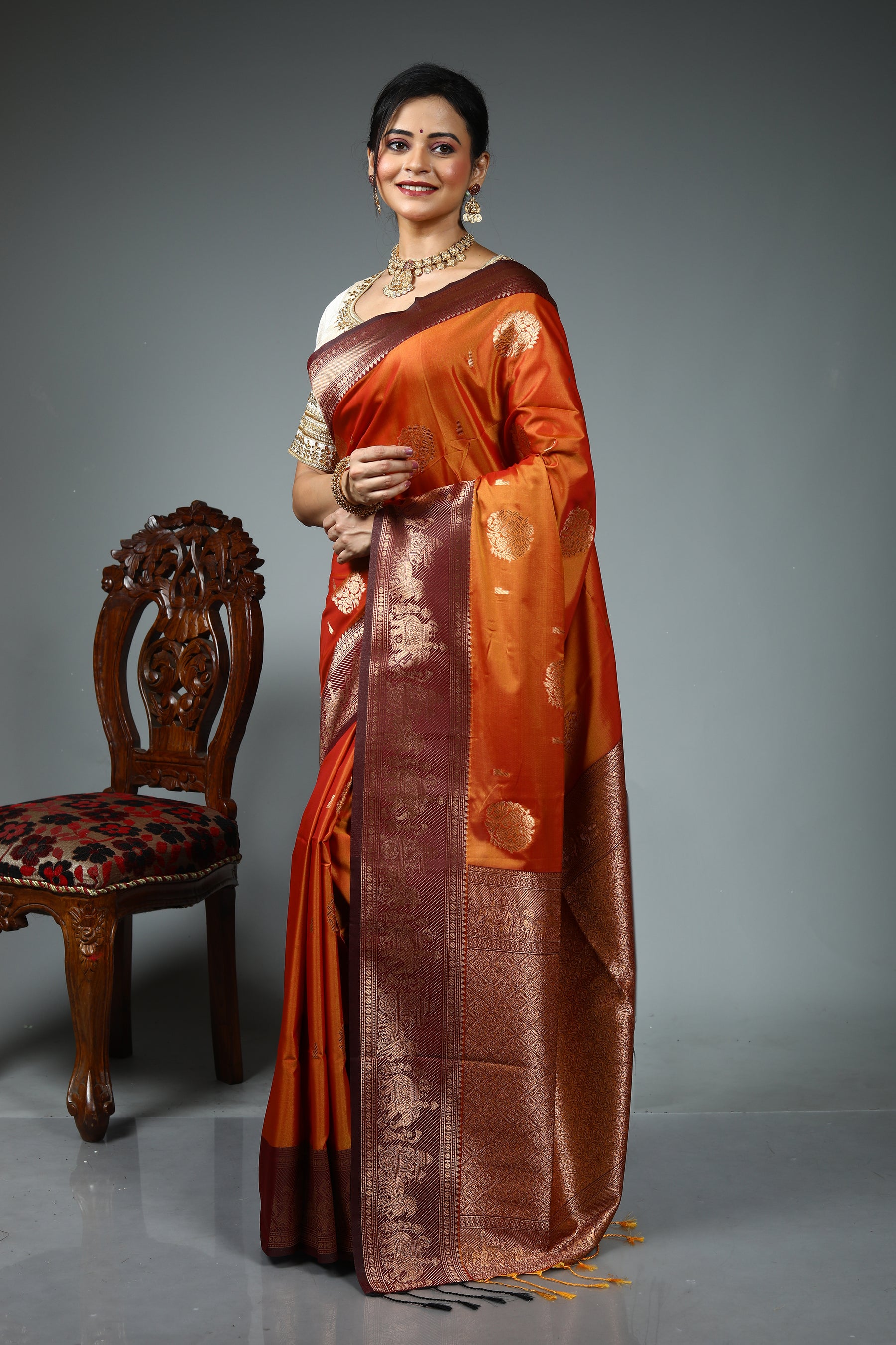 Rust Blended Blended Silk Saree