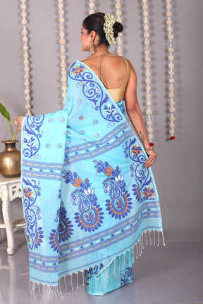 Sky Blue Cotton Jamdani Saree - Keya Seth Exclusive