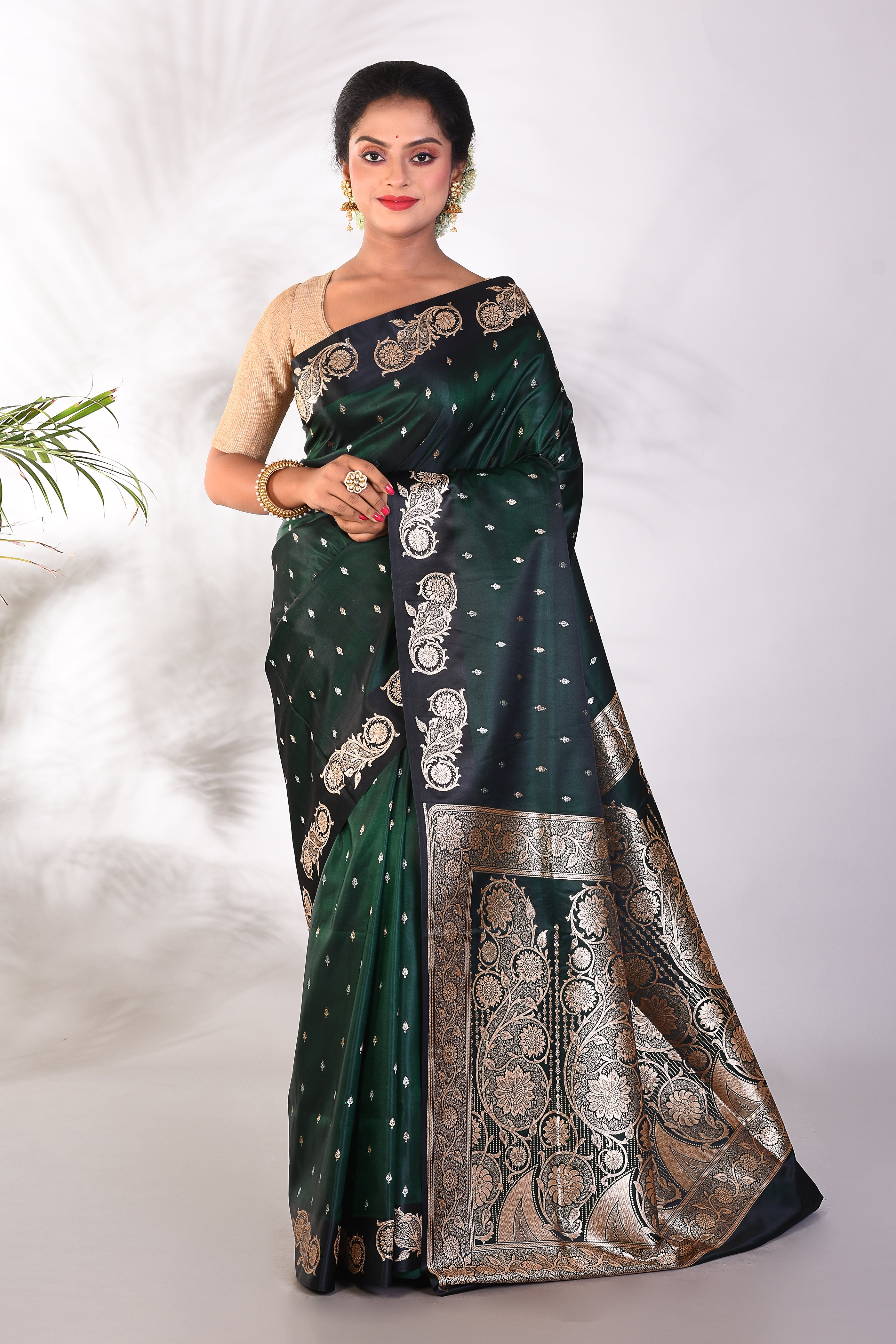 Bottle Green Mushroo Silk Saree - Keya Seth Exclusive
