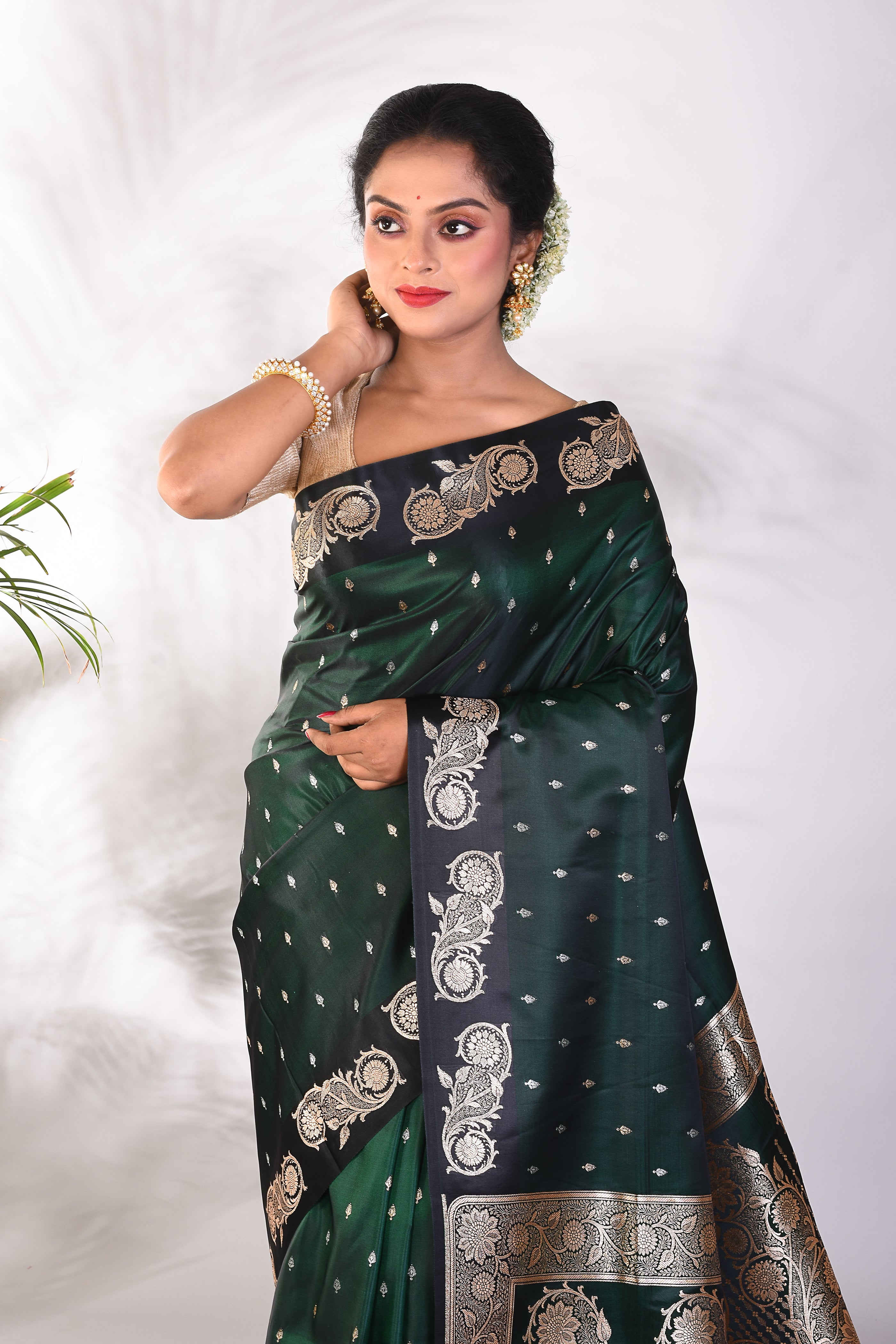 Bottle Green Mushroo Silk Saree - Keya Seth Exclusive