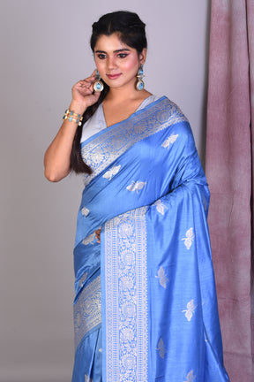 Cornflower Blue Art Silk Saree with Silver Zari - Keya Seth Exclusive