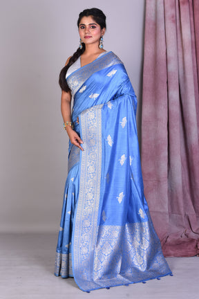 Cornflower Blue Art Silk Saree with Silver Zari - Keya Seth Exclusive