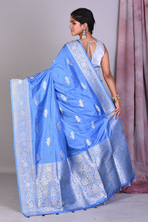 Cornflower Blue Art Silk Saree with Silver Zari - Keya Seth Exclusive