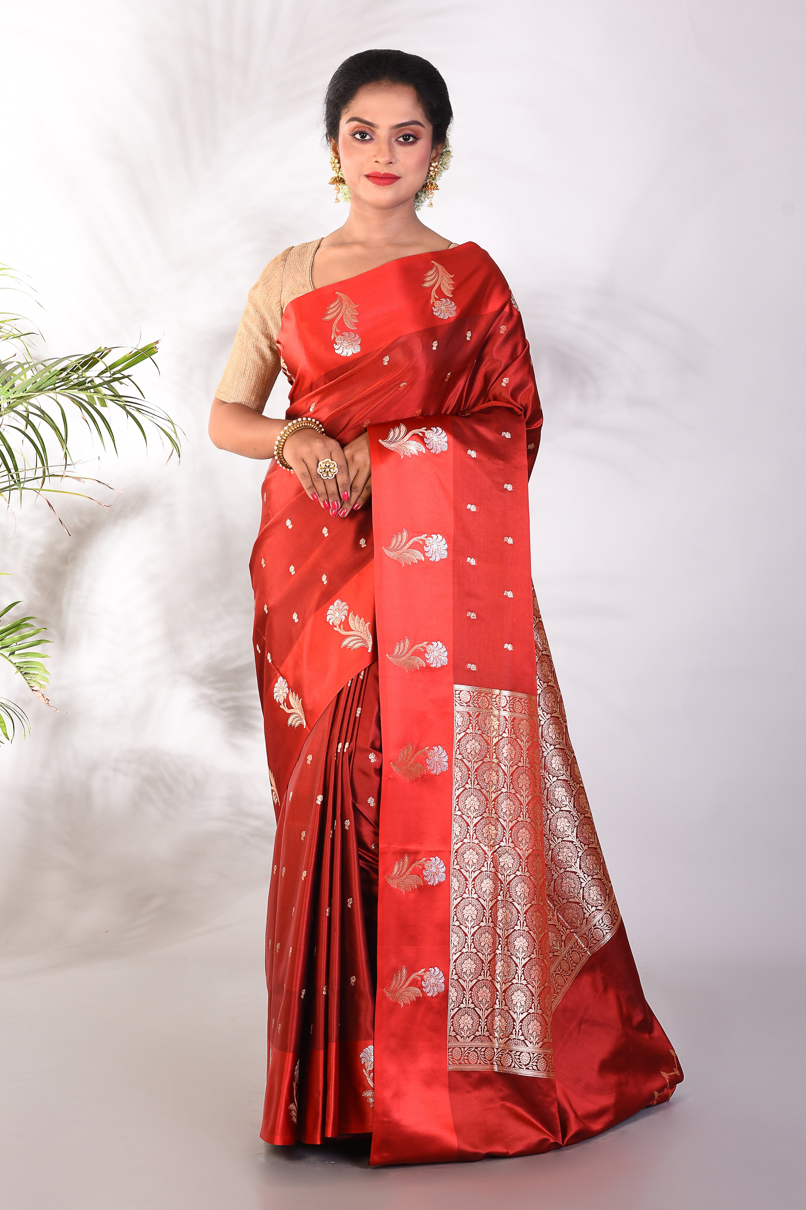 Maroon Mushroo Silk Saree - Keya Seth Exclusive