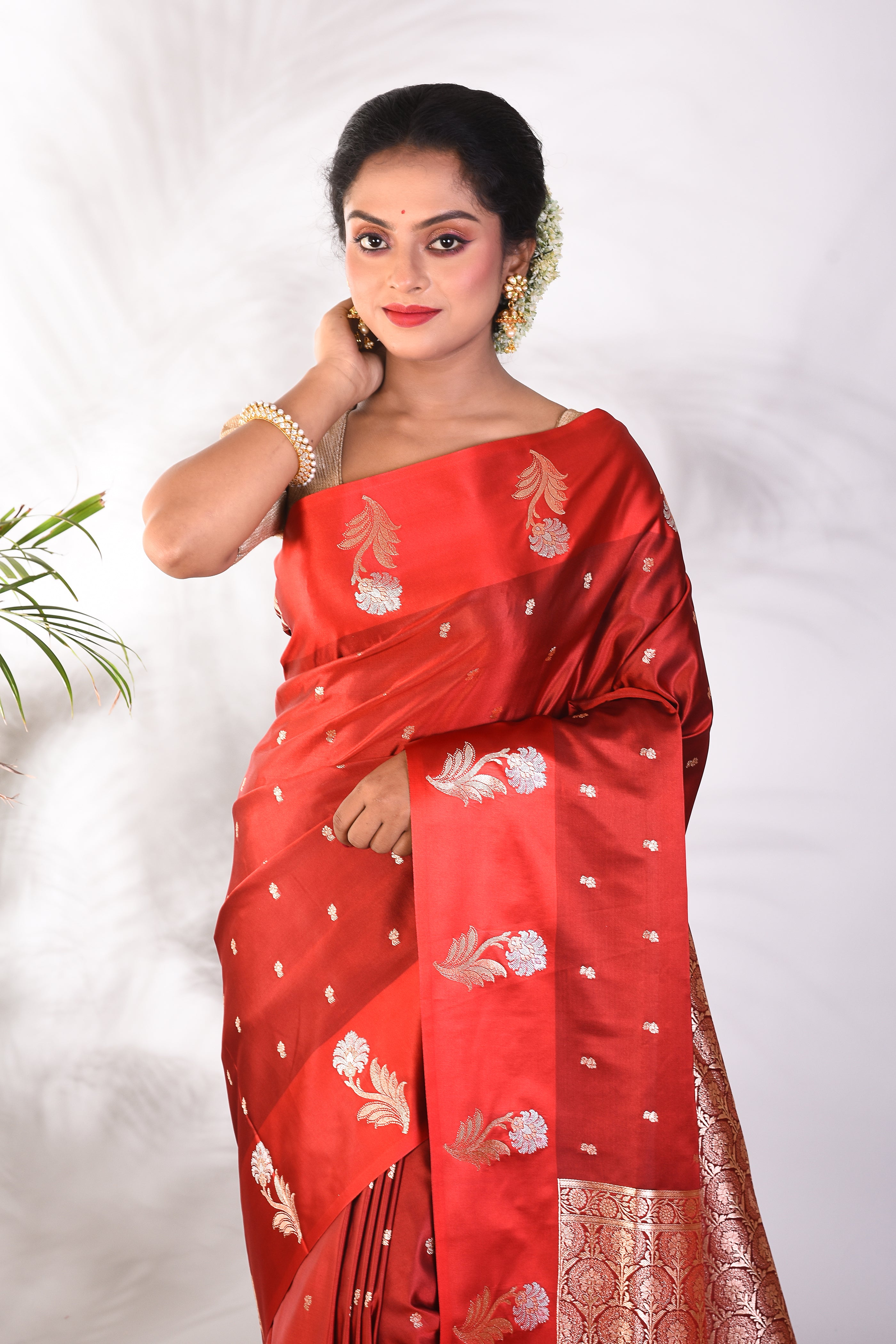 Maroon Mushroo Silk Saree - Keya Seth Exclusive