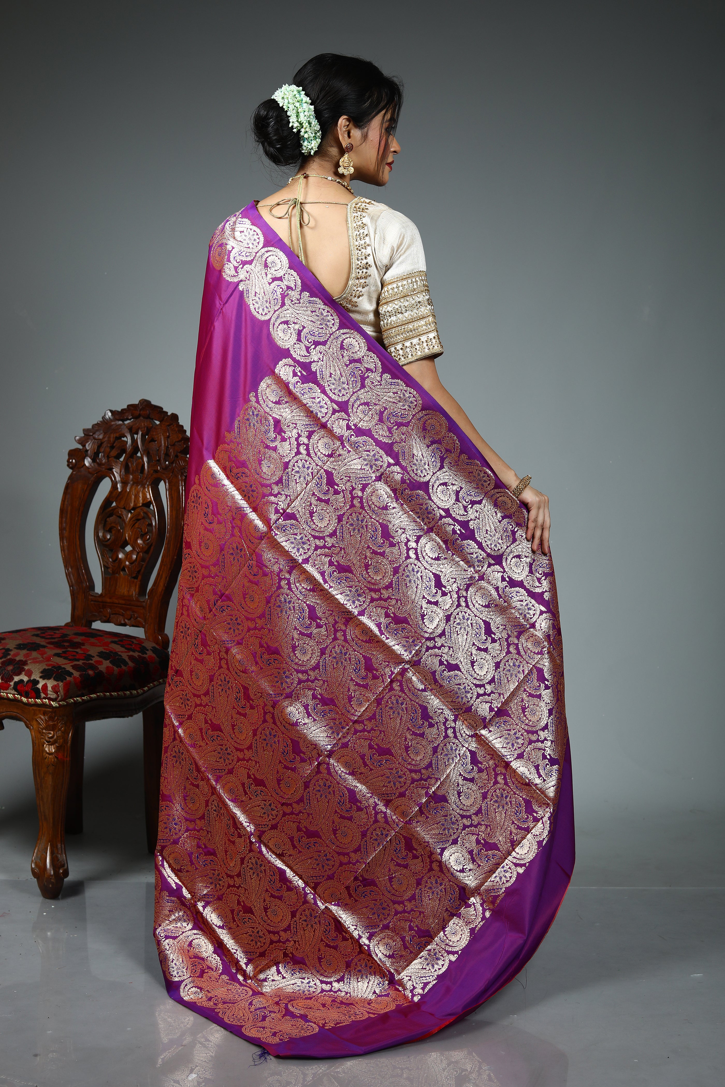 Magenta Blended Satin Silk Saree