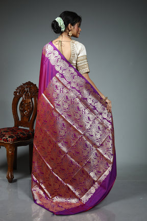 Magenta Blended Satin Silk Saree