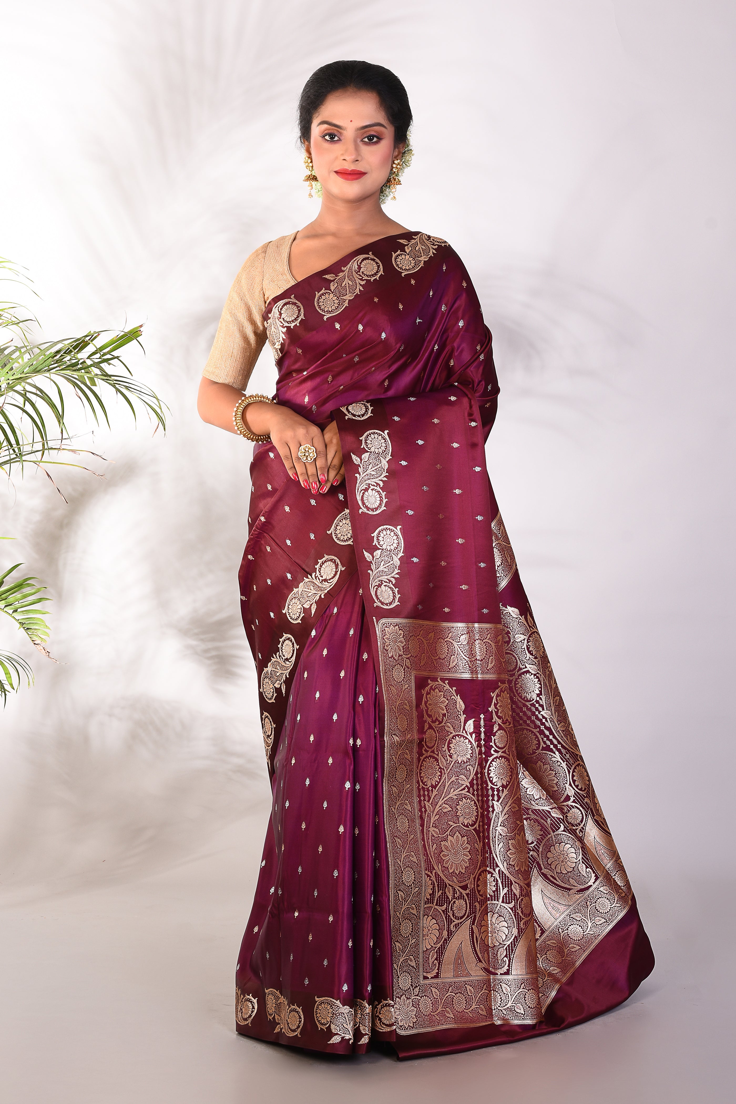 Wine Mushroo Silk Saree - Keya Seth Exclusive