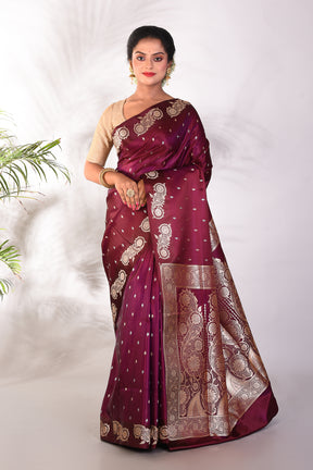 Wine Mushroo Silk Saree - Keya Seth Exclusive