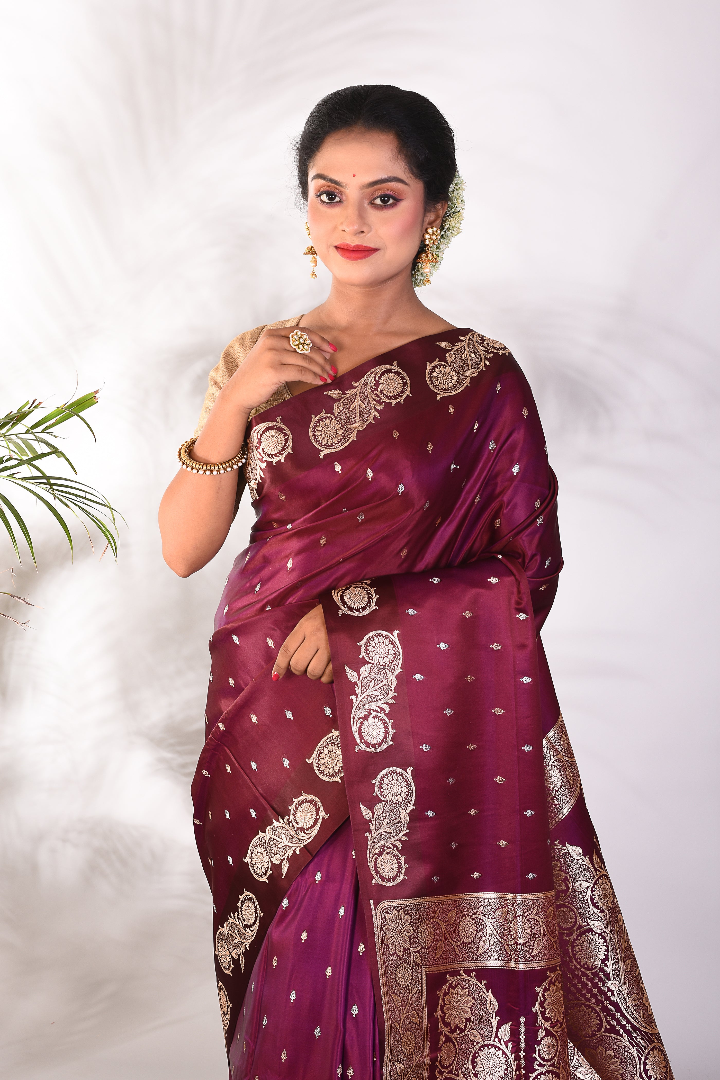 Wine Mushroo Silk Saree - Keya Seth Exclusive