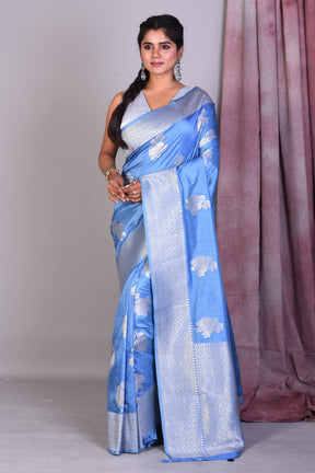 Sky Blue Art Silk Saree with Silver Zari - Keya Seth Exclusive