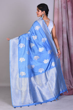 Sky Blue Art Silk Saree with Silver Zari - Keya Seth Exclusive