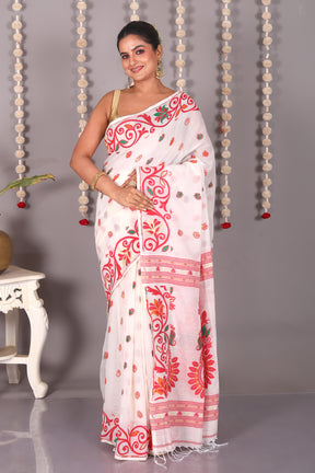 White Cotton Jamdani Saree - Keya Seth Exclusive