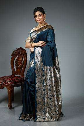 Blue Blended Satin Silk Saree