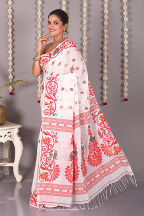 White Cotton Jamdani Saree - Keya Seth Exclusive