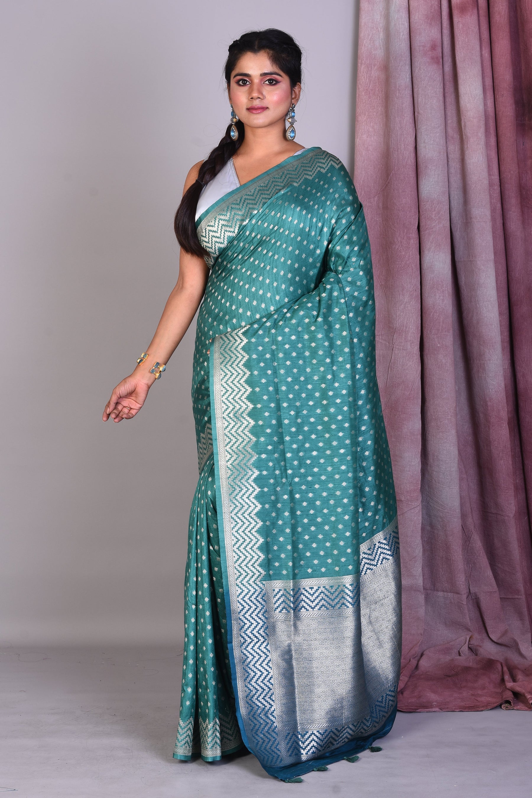 Rama Green Art Silk Saree with Zari Work - Keya Seth Exclusive