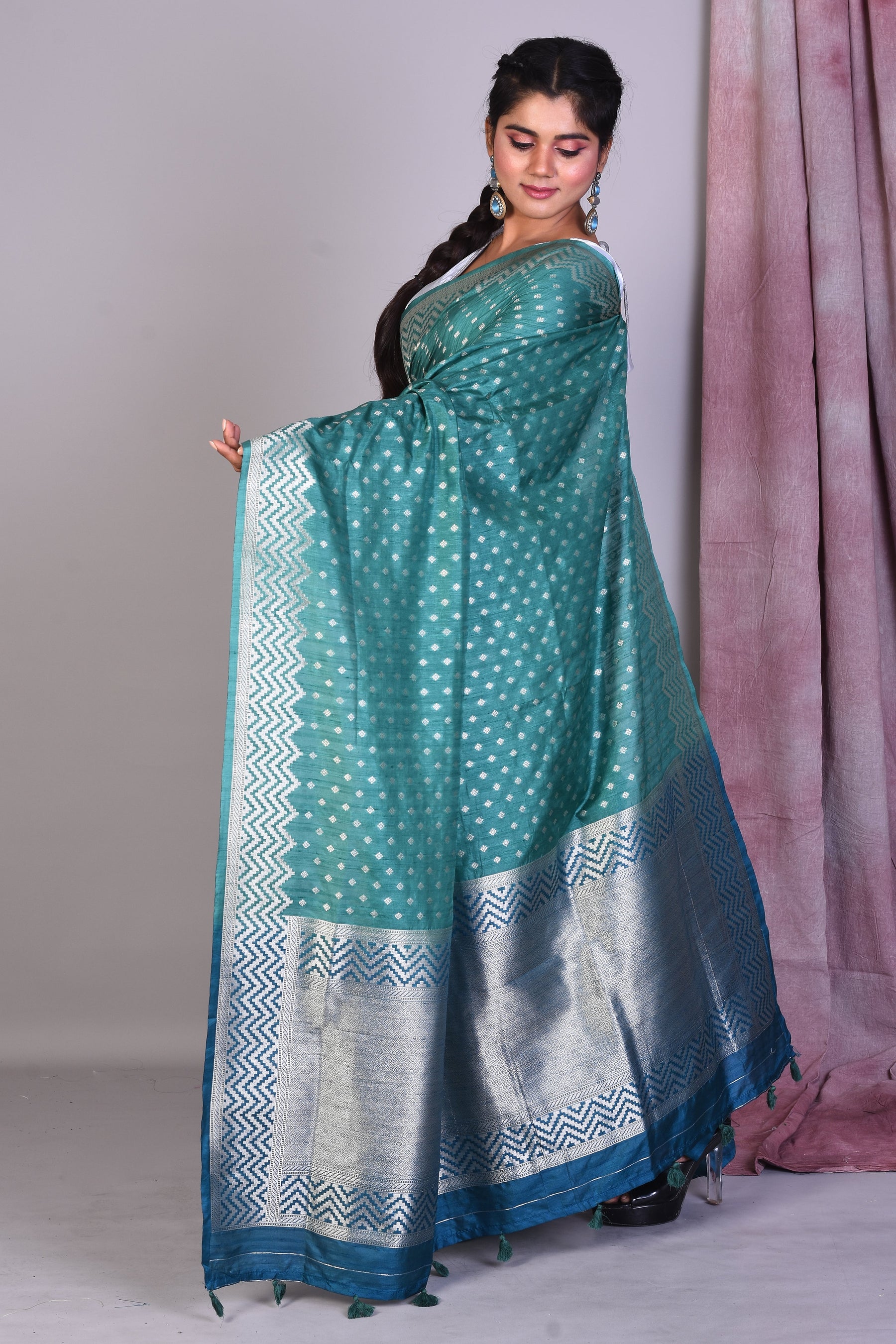 Rama Green Art Silk Saree with Zari Work - Keya Seth Exclusive