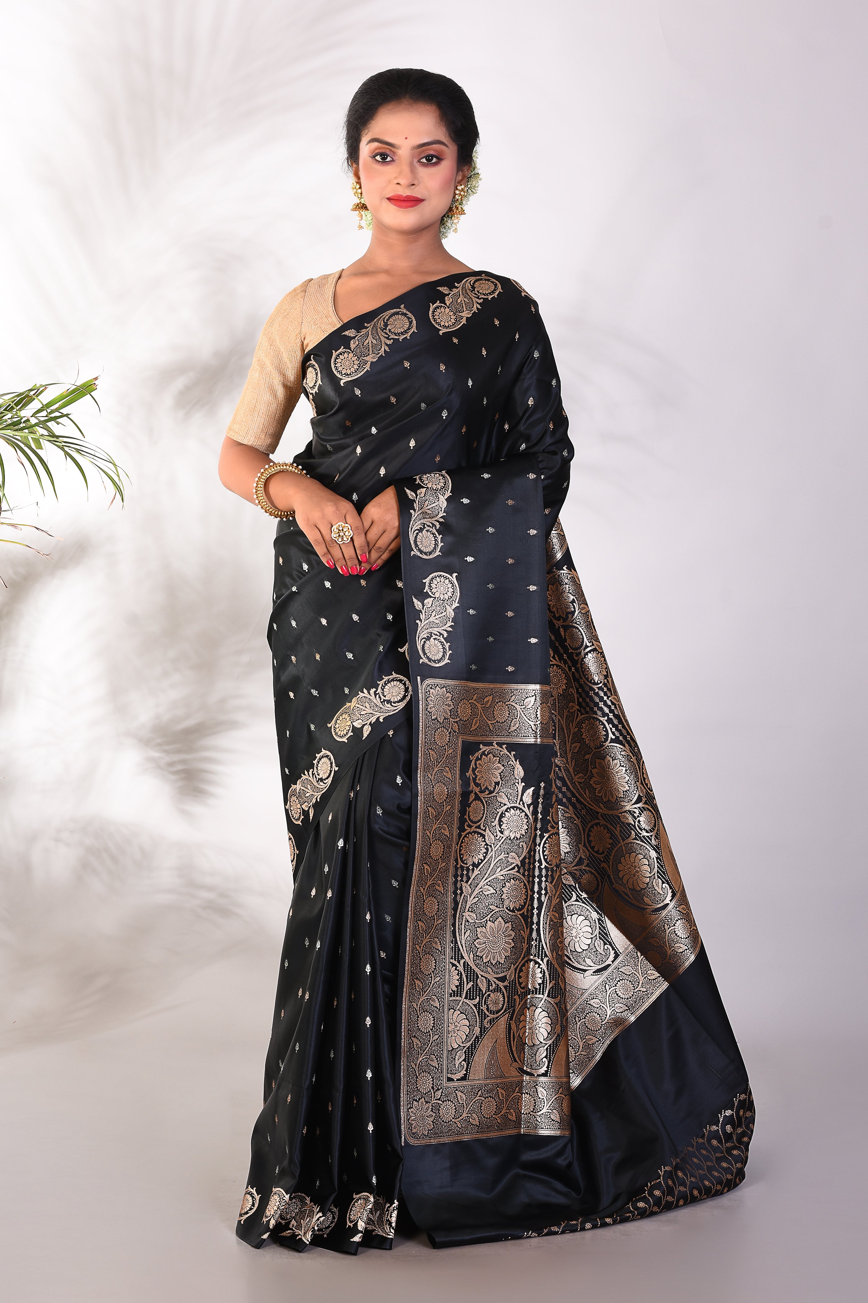 Black Mushroo Silk Saree - Keya Seth Exclusive