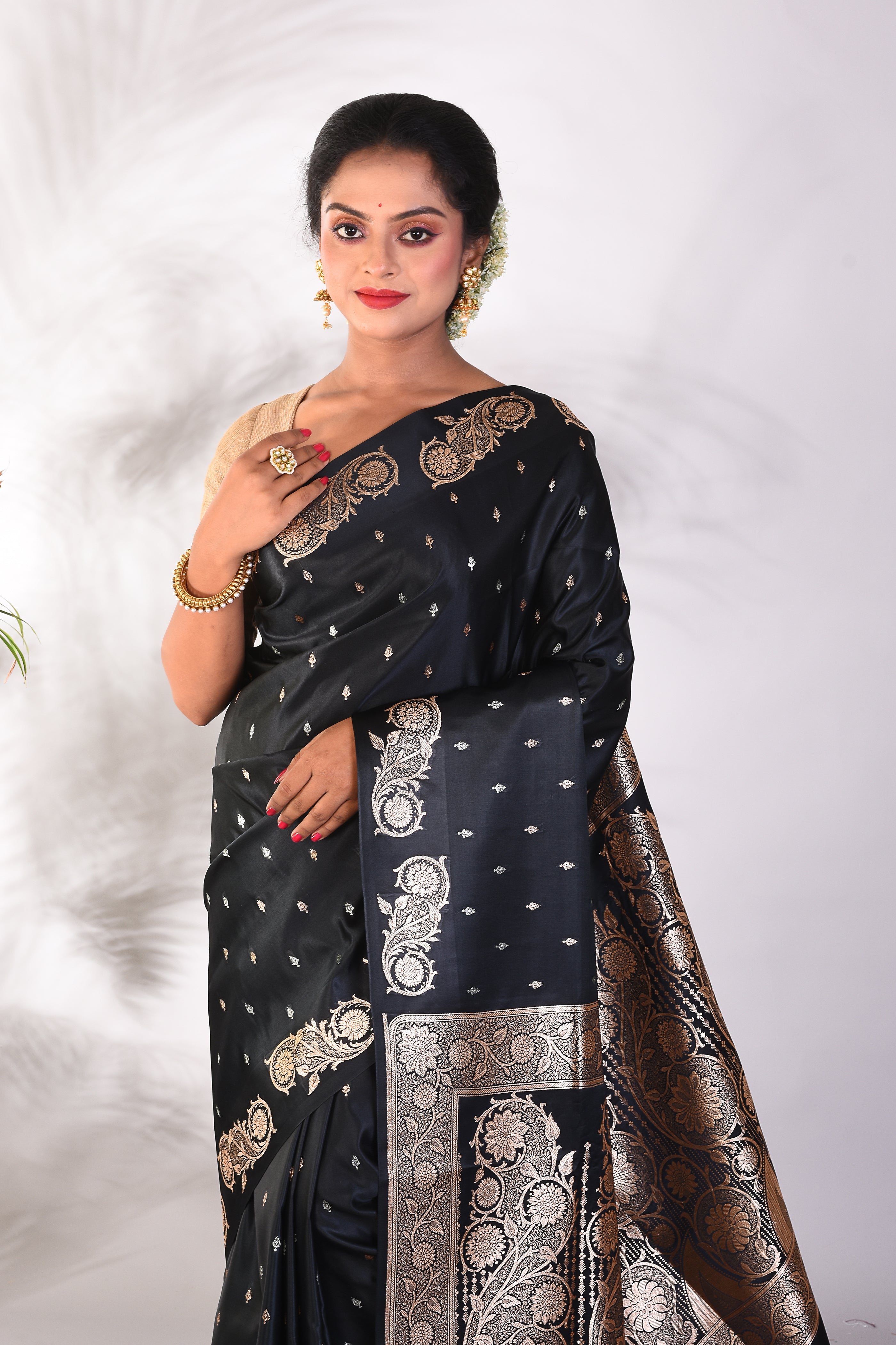 Black Mushroo Silk Saree - Keya Seth Exclusive