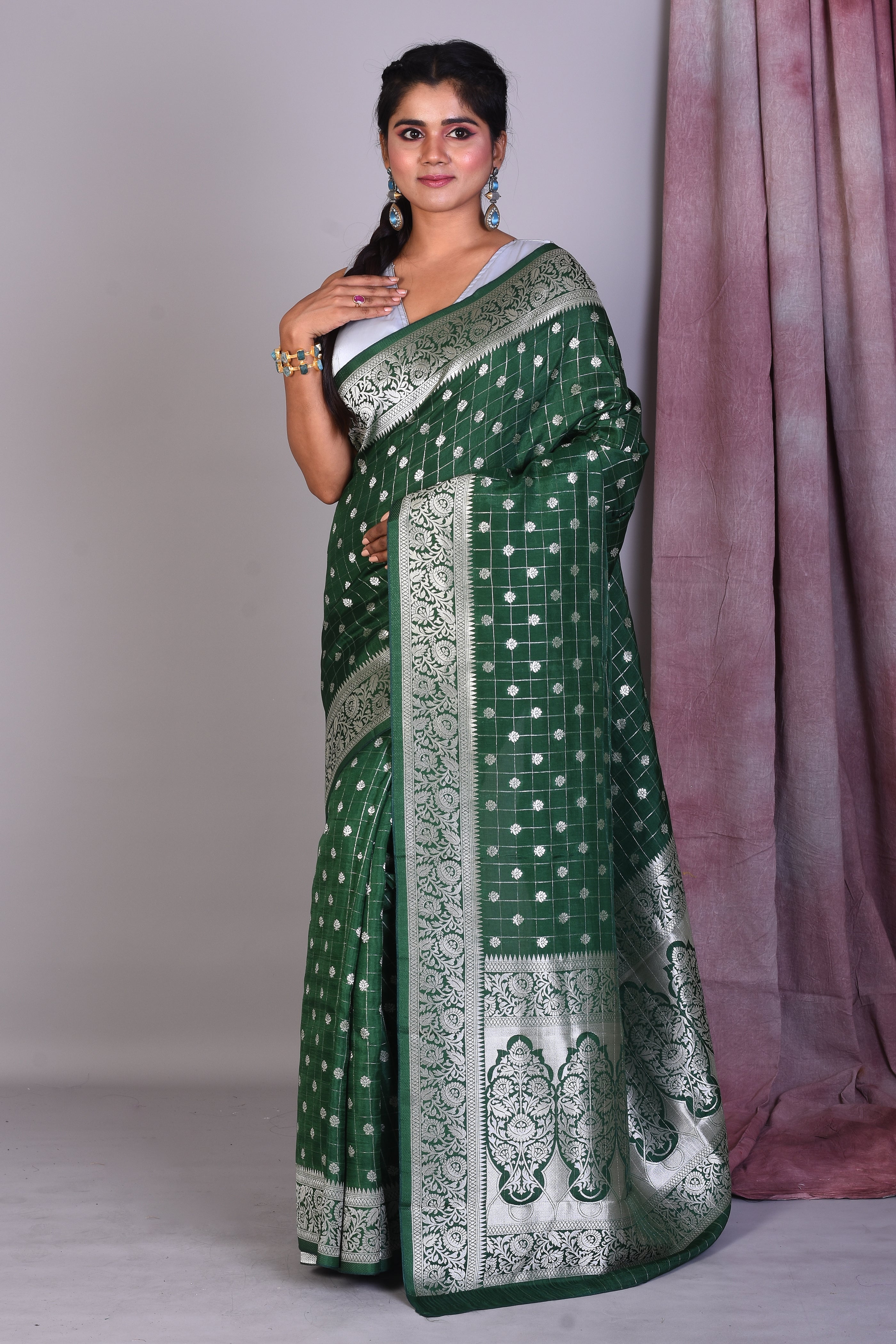 Bottle Green Art Silk Saree with Zari Work - Keya Seth Exclusive