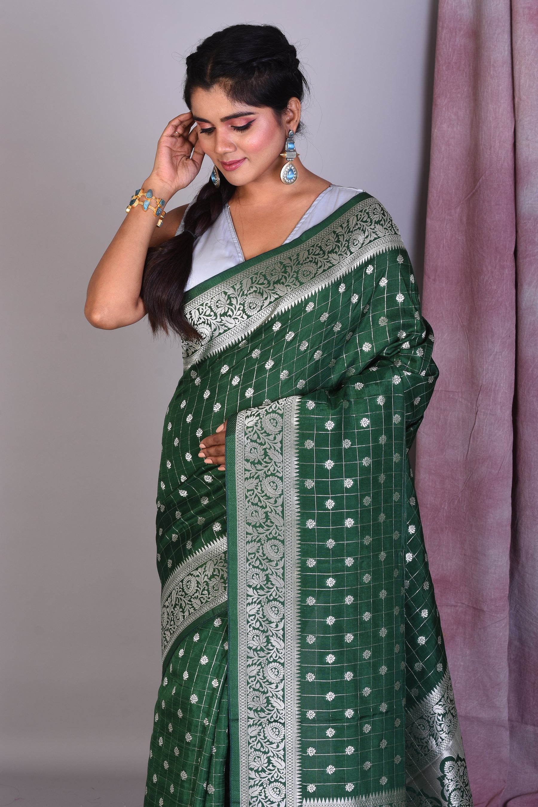 Bottle Green Art Silk Saree with Zari Work - Keya Seth Exclusive