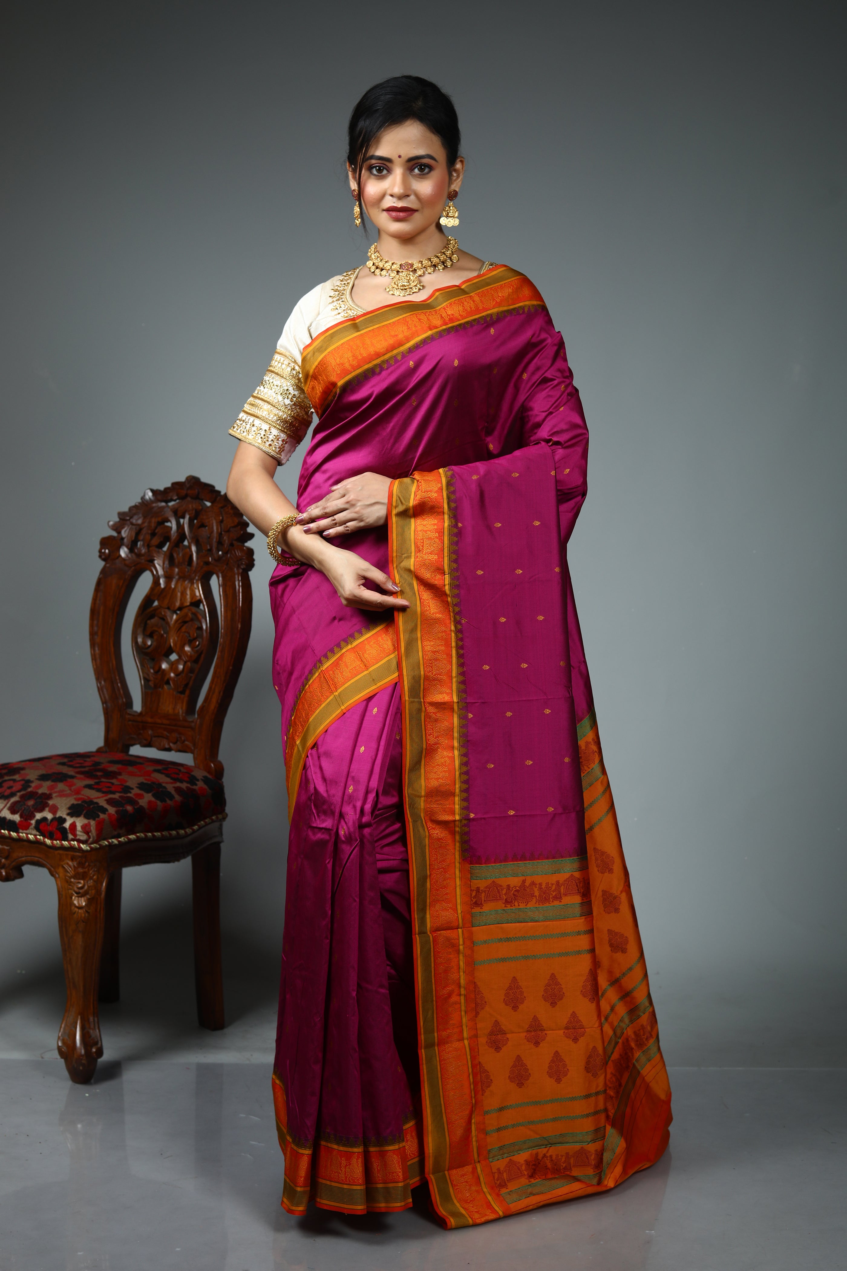 Magenta Blended Silk Saree