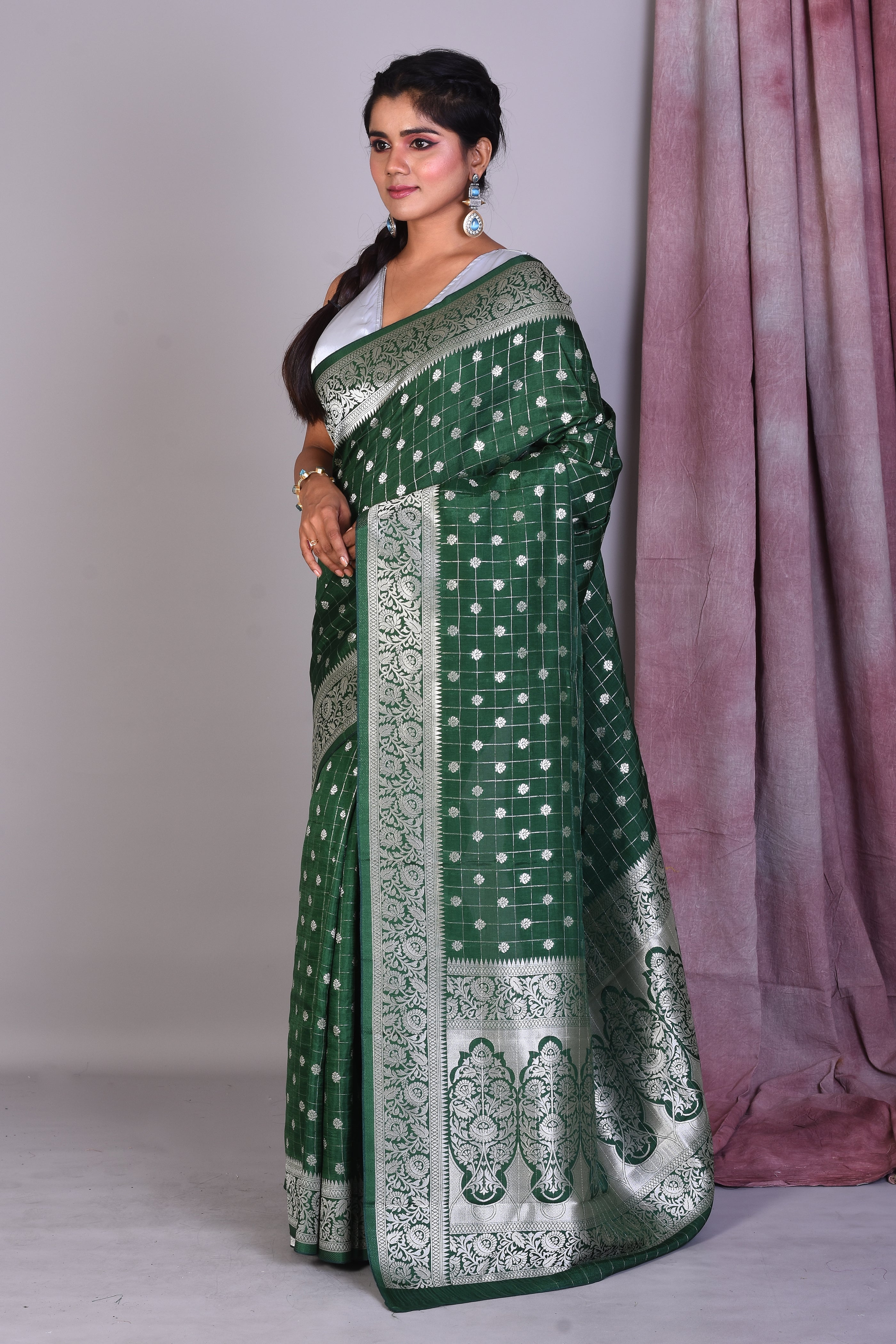 Bottle Green Art Silk Saree with Zari Work - Keya Seth Exclusive