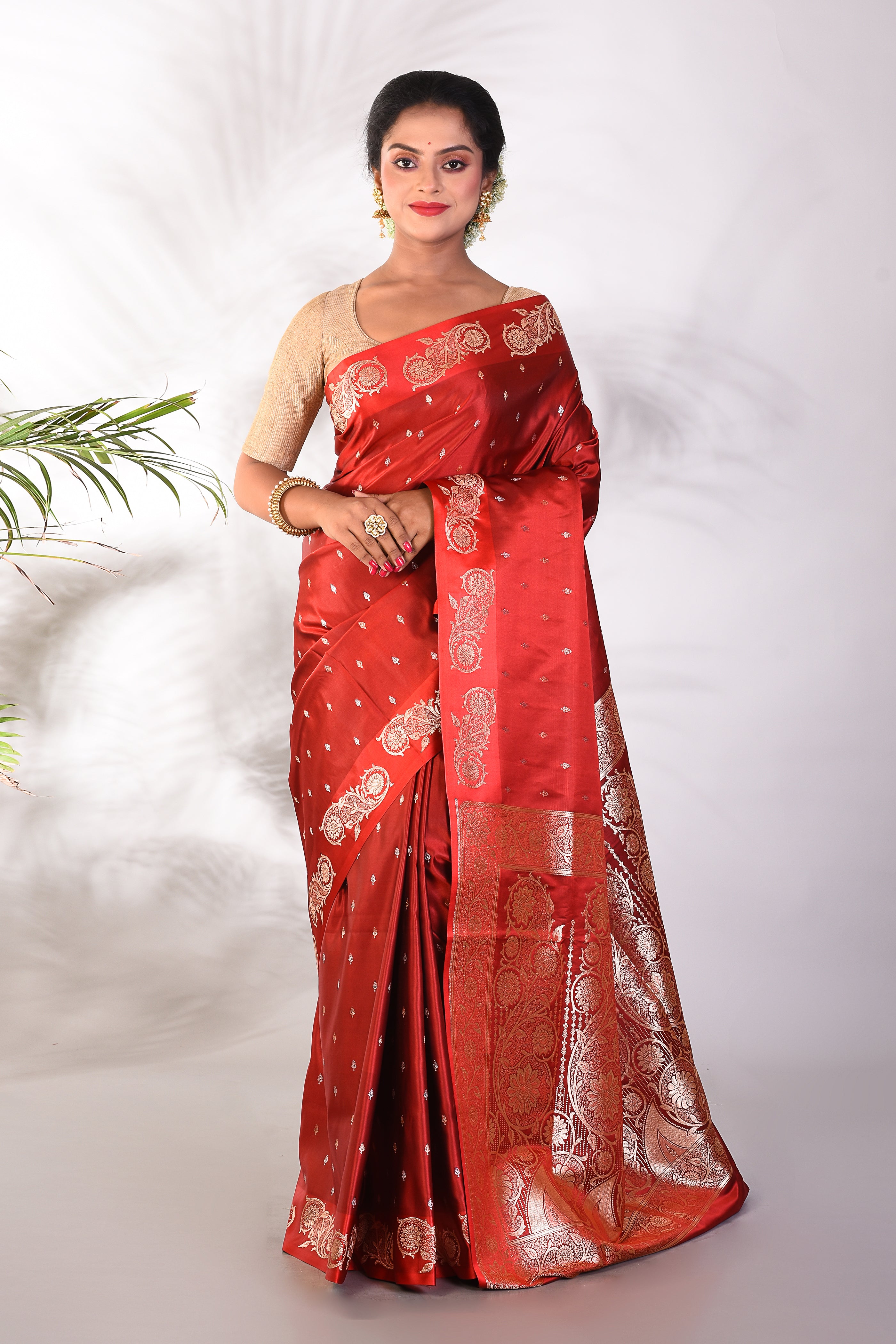 Maroon Mushroo Silk Saree - Keya Seth Exclusive