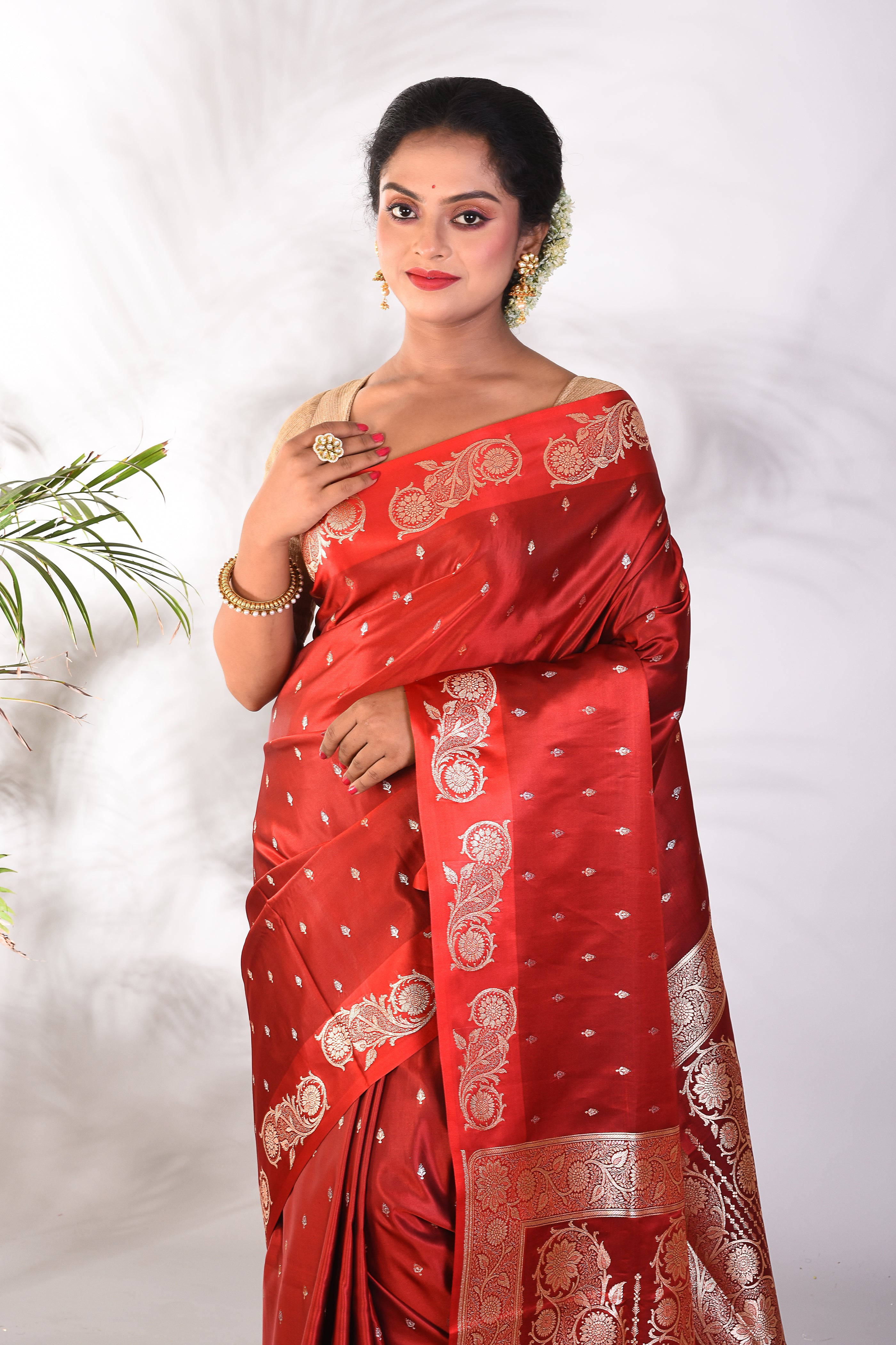 Maroon Mushroo Silk Saree - Keya Seth Exclusive