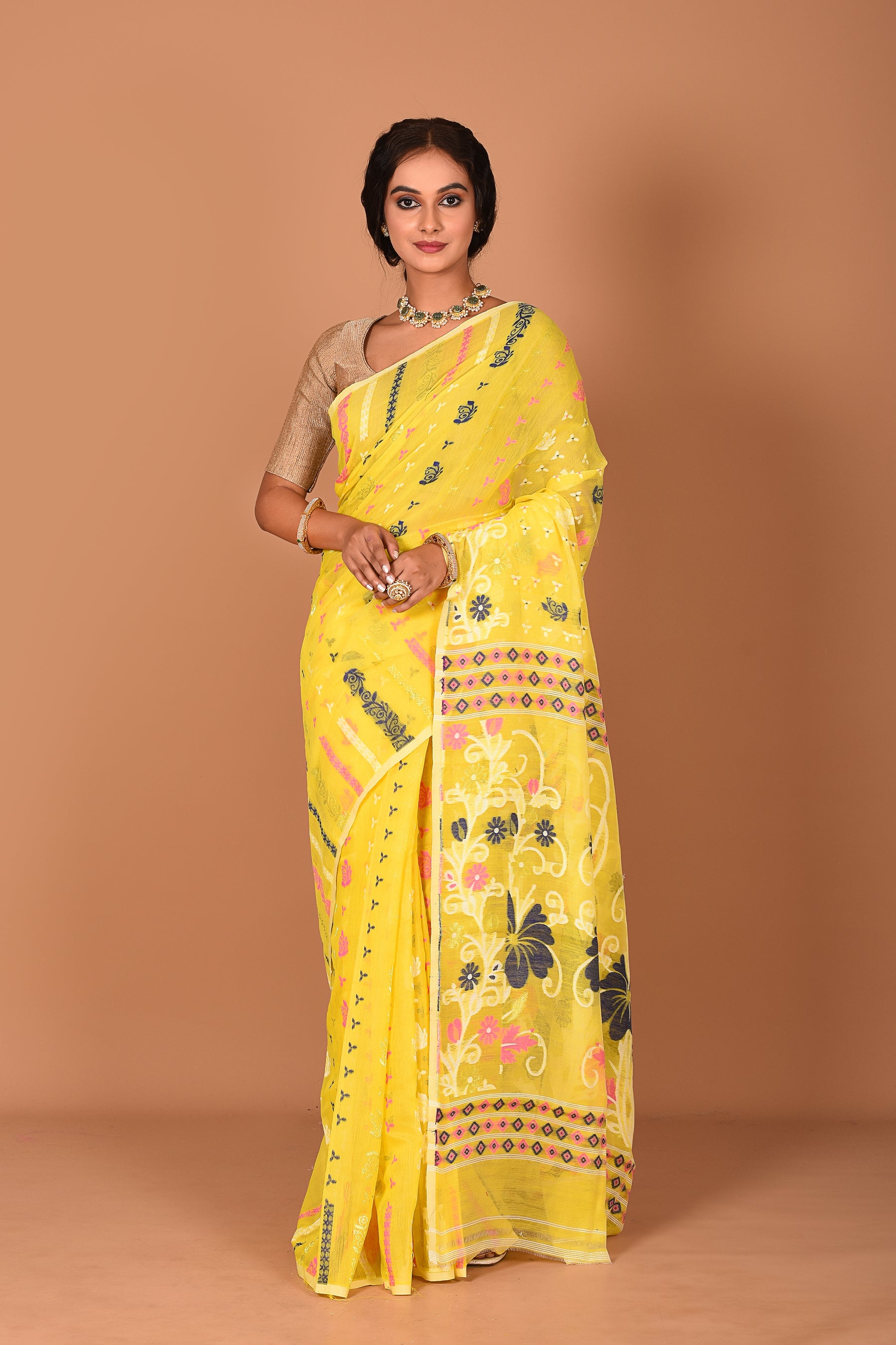 Bright Yellow Jamdani Saree - Keya Seth Exclusive