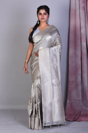 Grey Art Silk Saree with Silver Zari - Keya Seth Exclusive