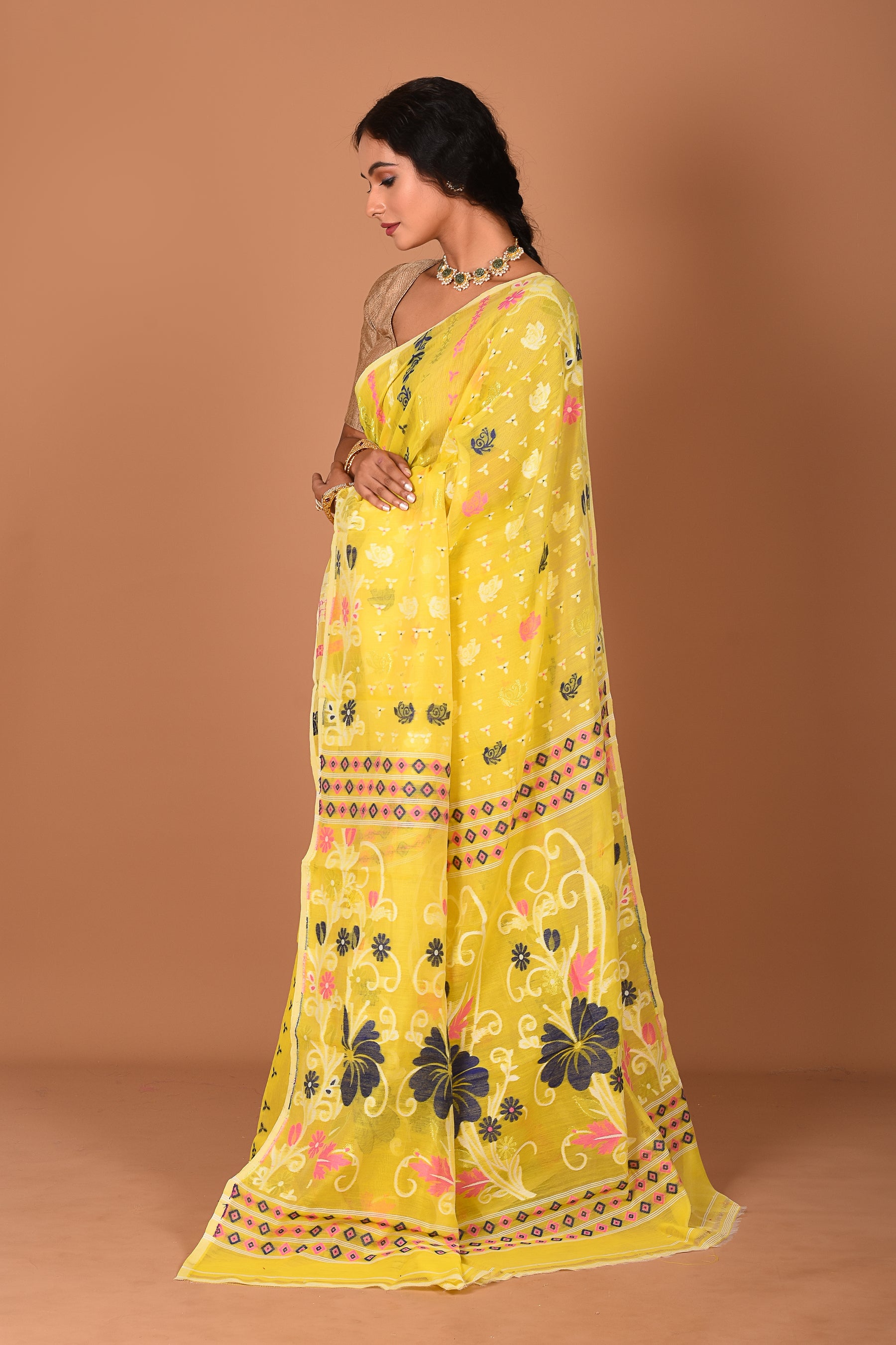 Bright Yellow Jamdani Saree - Keya Seth Exclusive