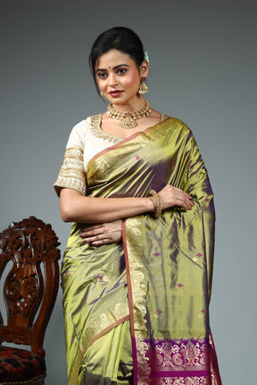 Olive Green Pure Kanjivaram Silk Saree