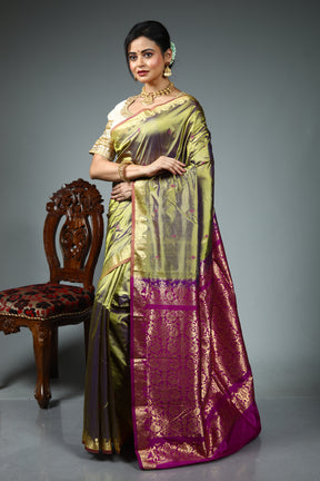 Olive Green Pure Kanjivaram Silk Saree