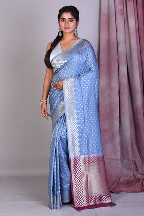 Cool Blue Art Silk Saree with Zari Work - Keya Seth Exclusive